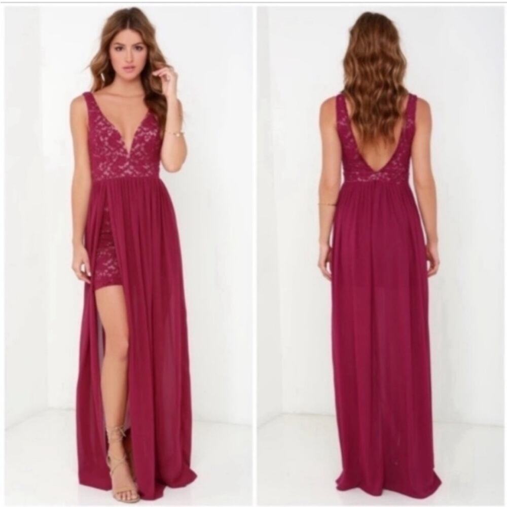 Lulus Make Way For Wonderful Berry Red Lace Sleeveless Maxi‎ Dress Size S